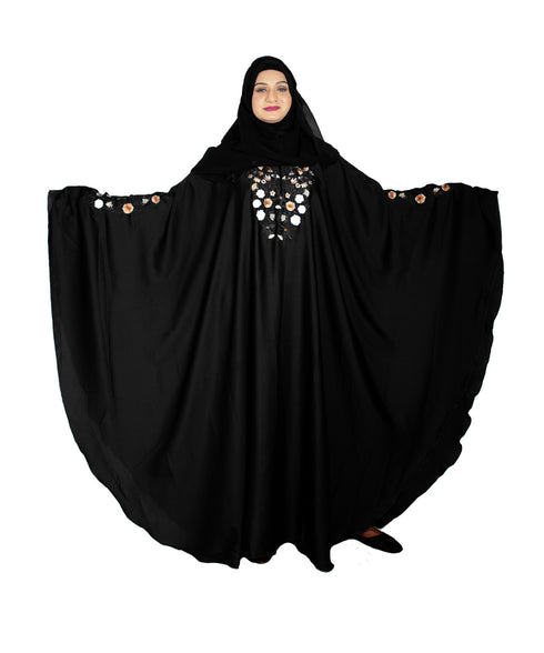 Black embroidered art silk abaya