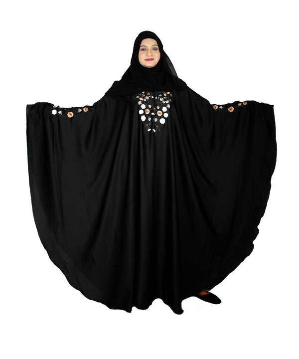 Black embroidered art silk abaya