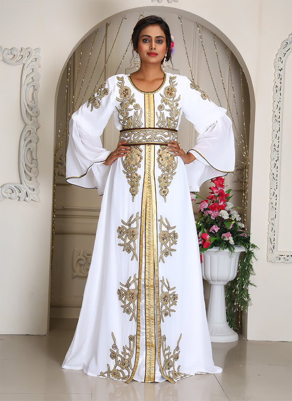White wedding moroccan caftan arabic designer womens takchita kaftan