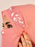 Pink party wear hijab scarf with handwork naqab