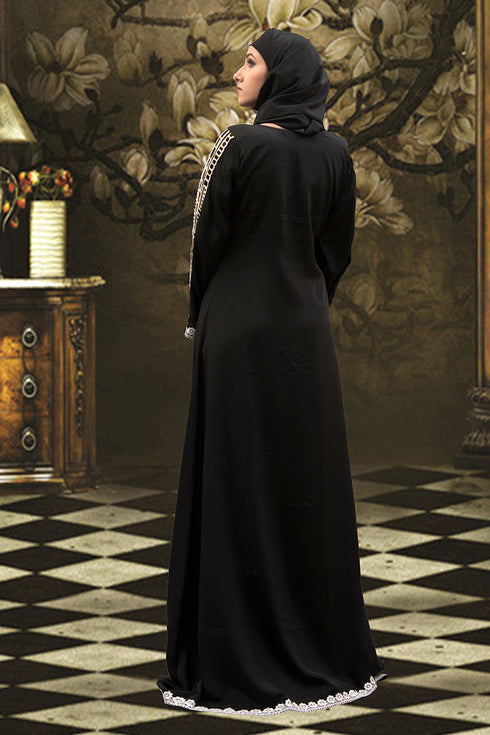 Thread work abaya black dress