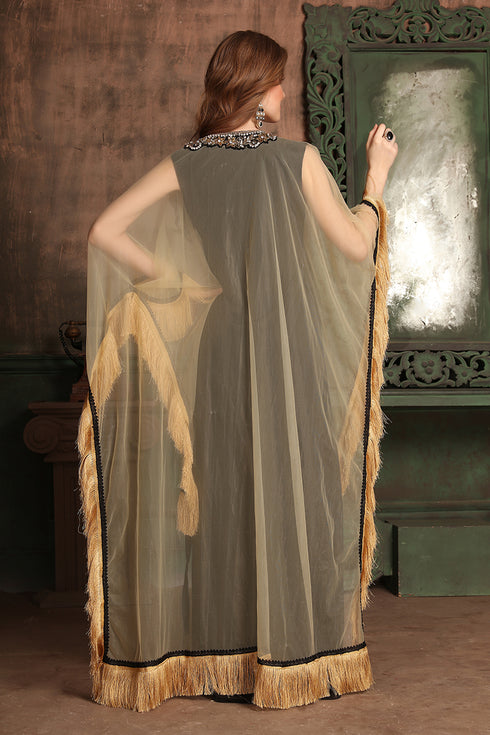 Black and beige kaftan for designer