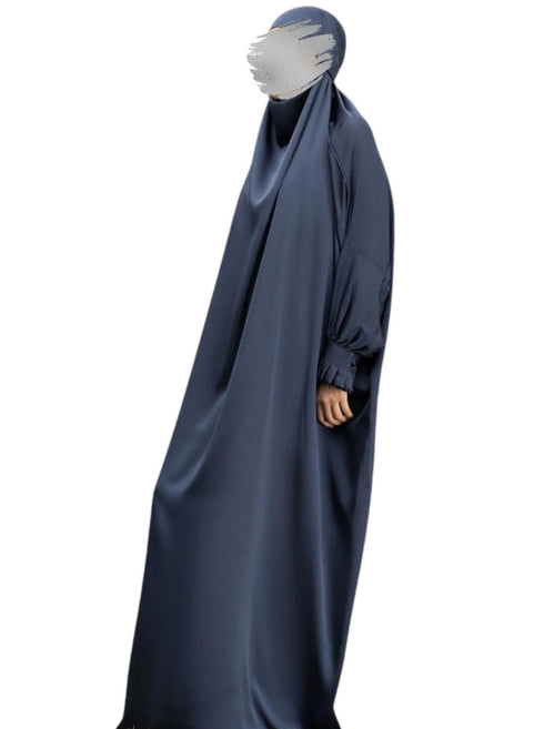 Grey very loose and free size jilbab in nida with adjustable face coverage