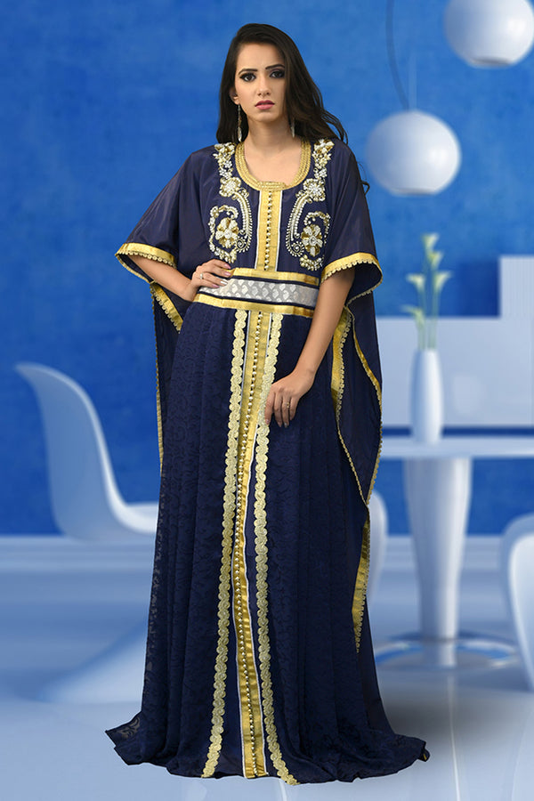 Embroidered work formal dark blue kaftan