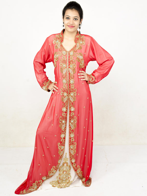 Red embroidered georgette islamic kaftans