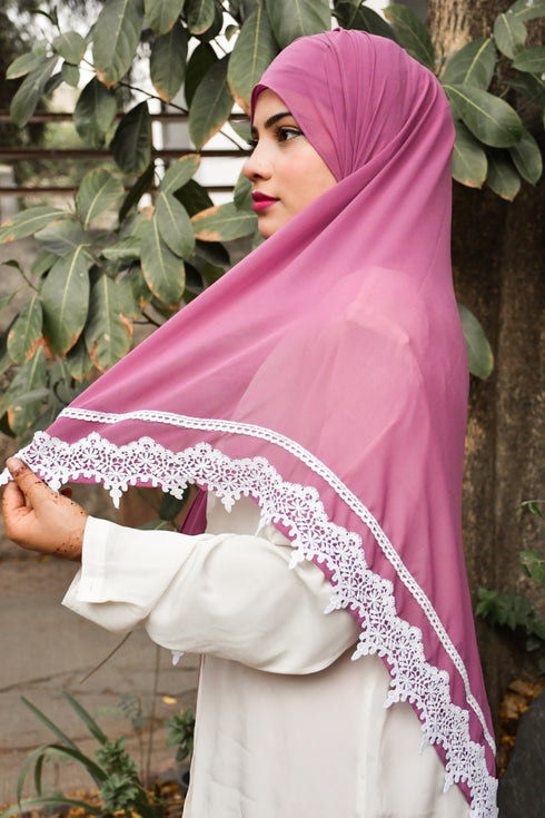 purple georgette ready-to-wear lace hijab