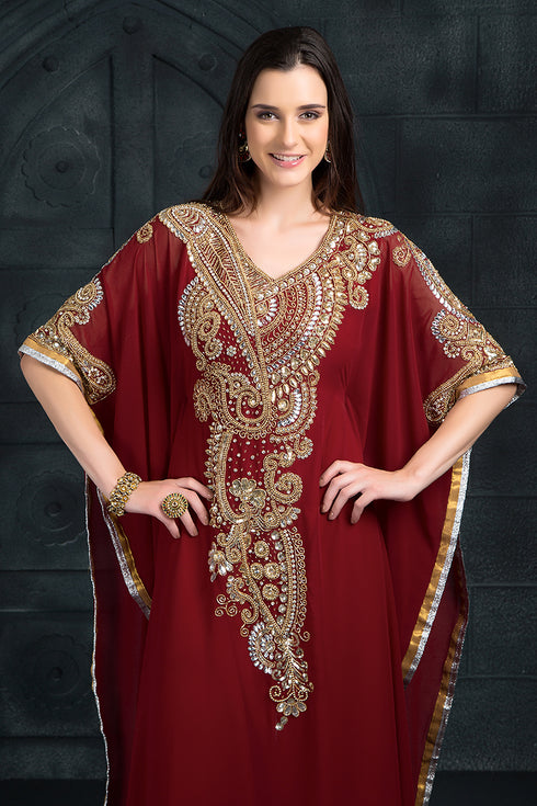 Maroon exclusive silk designer kaftan