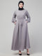 Light Grey Adjustable waist pleated sleeve abaya with hijab