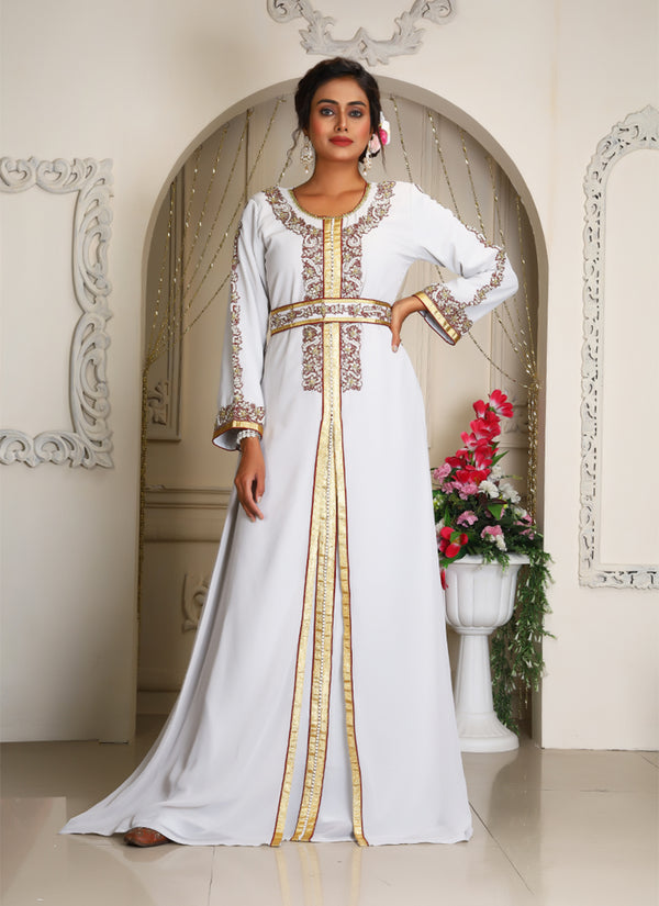 Light grey takchita evening party wear dubai kaftan for women