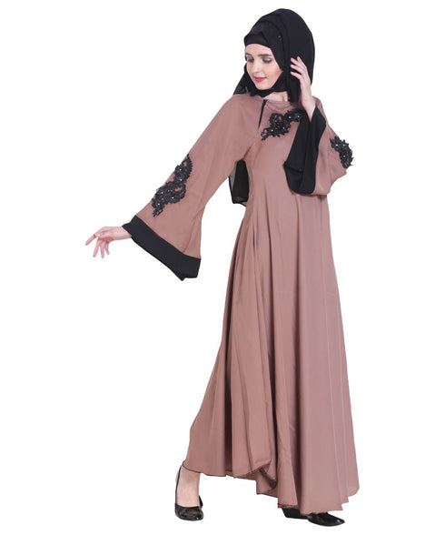 Beige plain art silk abaya