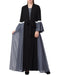 Grey stylish dress with attached shrug and a belt in multi color