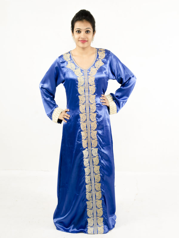 Blue embroidered satin islamic kaftan