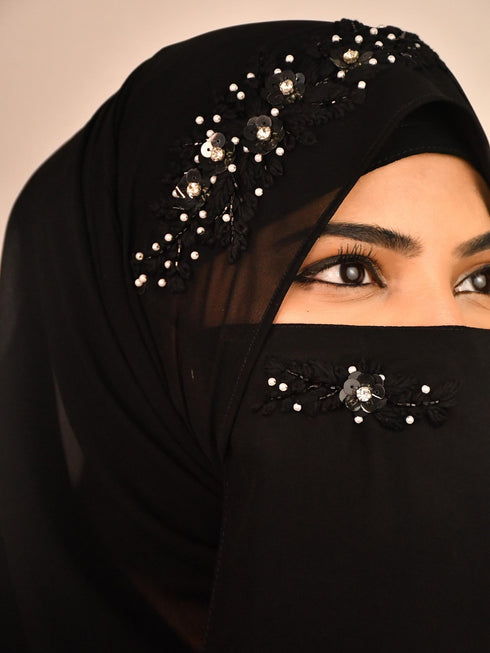 wrap my hijab luxury black handcrafted wedding hijab