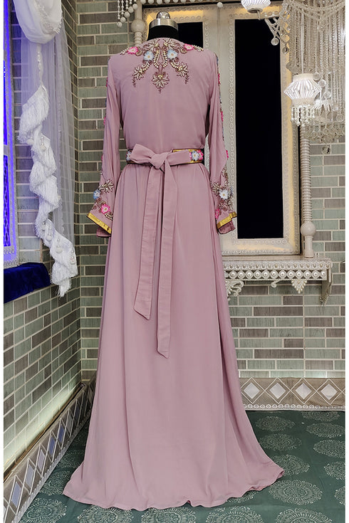 Moroccan islamic gleaming party wear fancy flower work kaftan