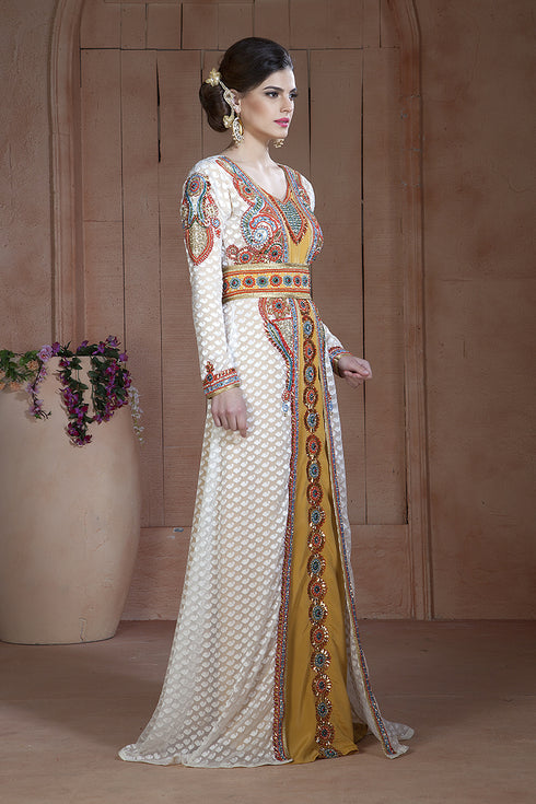 Off White Moroccan Party Wear Kaftan