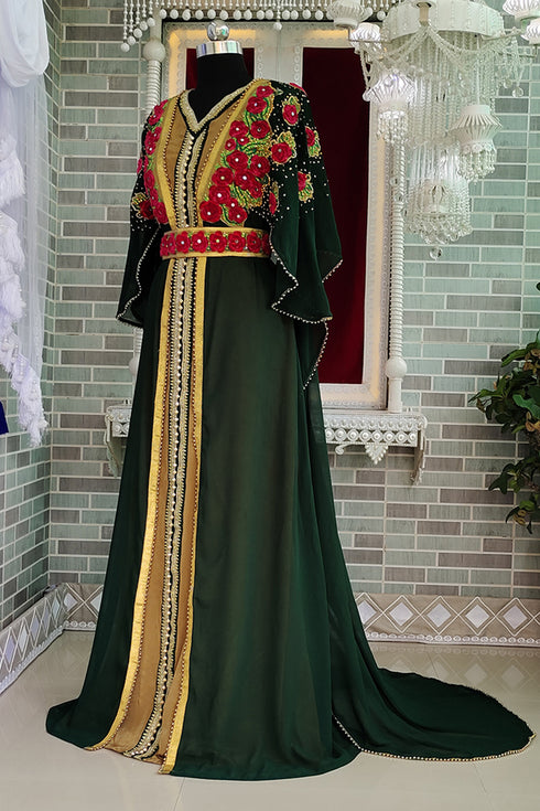 Dark green israelite takchita fancy embroidery moroccan kaftan