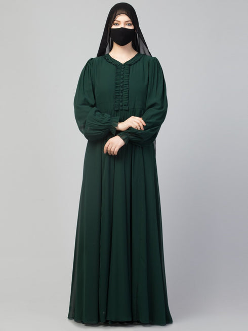 Occasion wear modest dress with umbrella flare and frills
