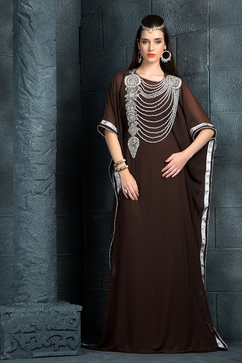 Exquisite brown traditional embroidered kaftan
