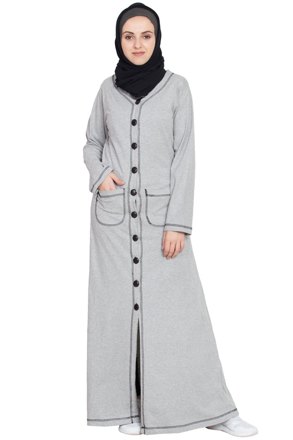 Silver Plain Cotton Abaya