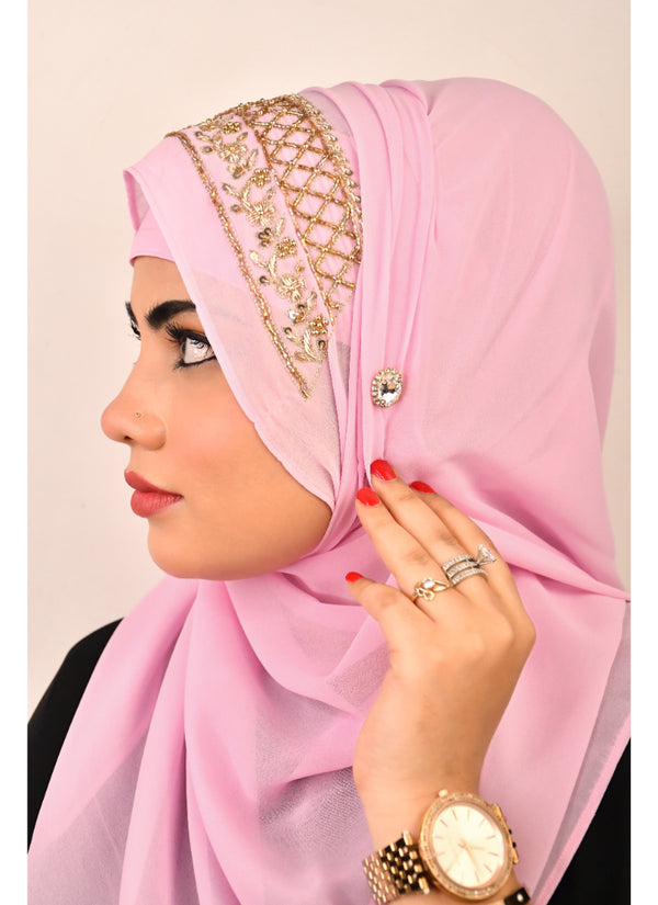 Baby pink luxury bridal wedding wear hijab scarf with handwork
