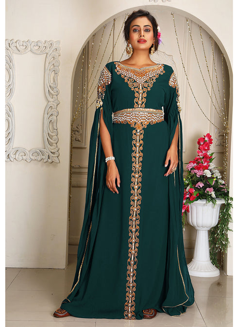 Arabic bottle green georgette islamic modern dubai kaftan