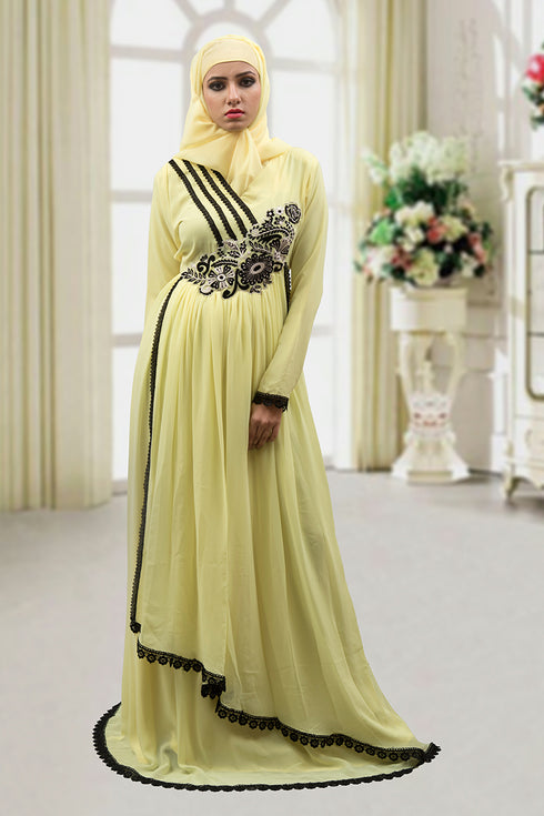 Lemon yellow Modest maxi dress Abaya