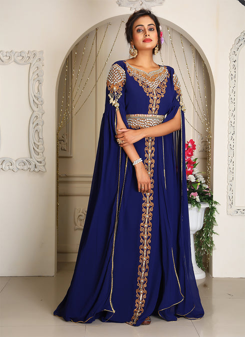 Royal Blue Georgette Stone Work Kaftan