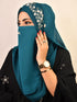 Teal luxury bridal wedding wear hijab scarf with handwork naqab