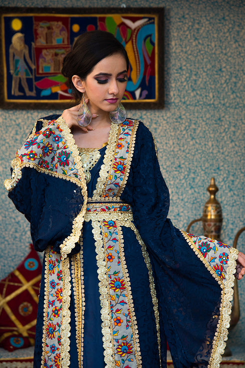 Dark blue embroidered kaftan