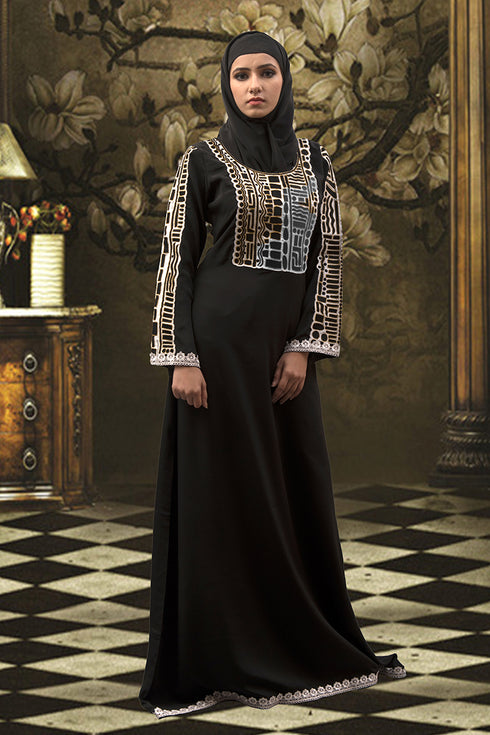 Thread work abaya black dress