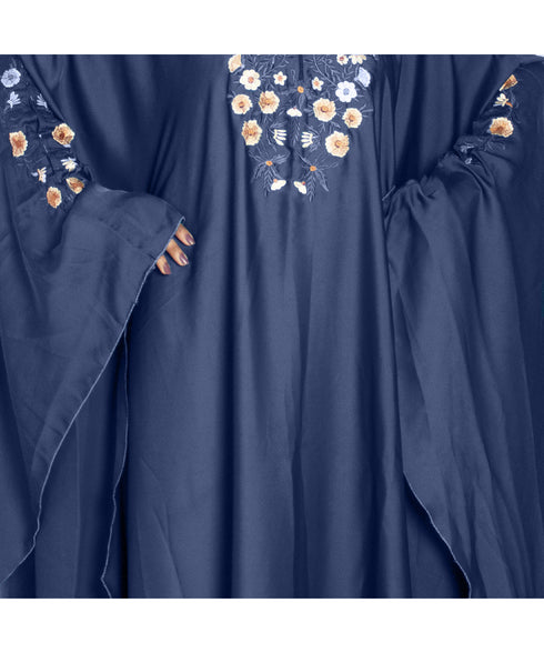 Blue embroidered art silk abaya