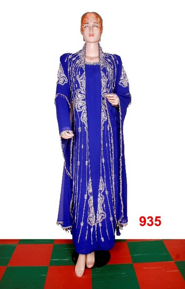 Royal-blue embroidered georgette islamic-kaftans