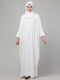 Simple White Front-Open Abaya Dress with Pleated Sleeves | Modest Daily Wear