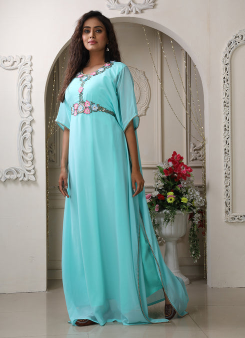 Womens designer flower work islamic wedding takchita hand beaded kaftan