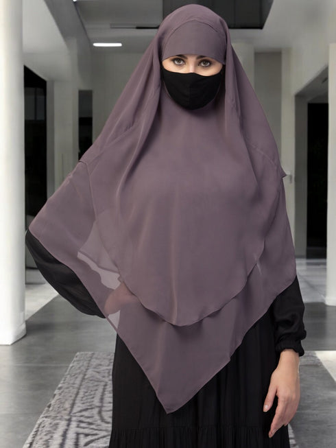 Grey multi layered triangular instant hijabkhimar in georgette