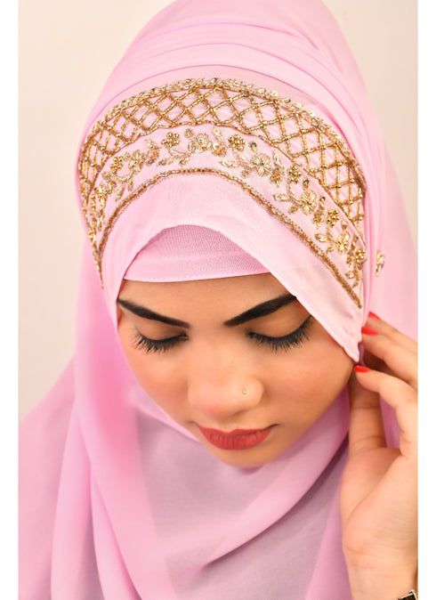 Baby pink luxury bridal wedding wear hijab scarf with handwork
