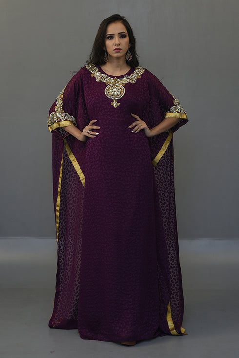Embroidered modest violet kaftan