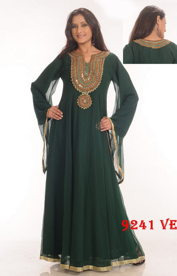 Dark-green embroidered georgette islamic-kaftans