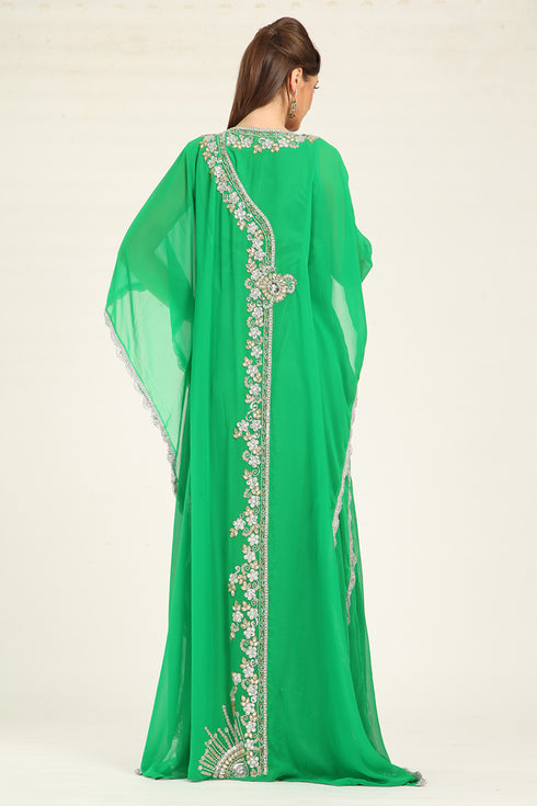 Parrot green designer islamic hand beaded takchita kaftan