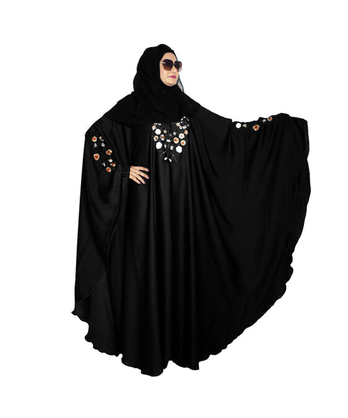 Black embroidered art silk abaya