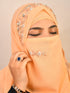 Peach luxury bridal wedding wear hijab scarf with handwork naqab