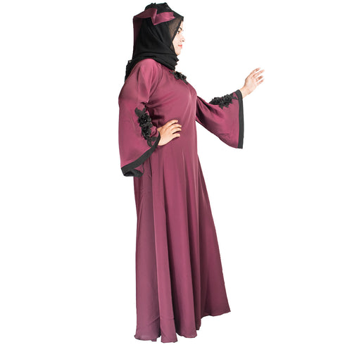 Maroon plain art silk abaya
