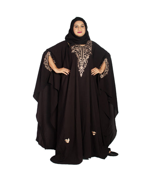 Brown embroidered crepe abaya