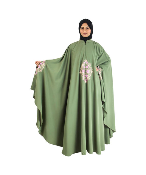 Green embroidered chiffon abaya