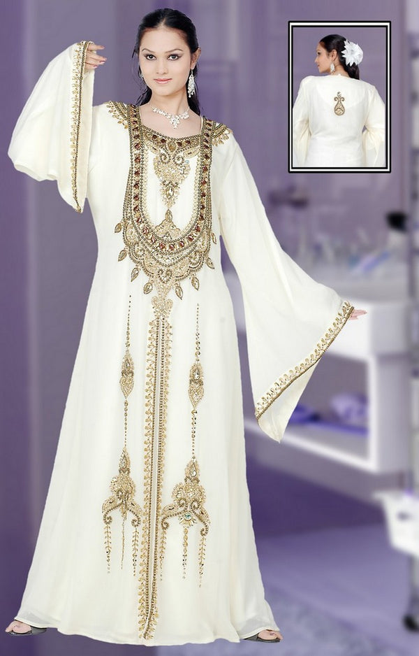 Off-white embroidered georgette islamic-kaftans