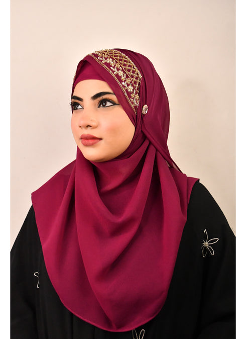Majenta luxury bridal wedding wear hijab scarf with handwork