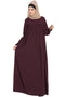 Wine loose from chest arabian abaya with gather and smocky sleeves.