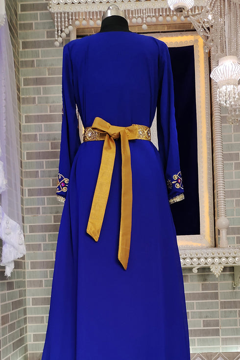 Royal blue designer islamic takchita embroidery moroccan kaftan