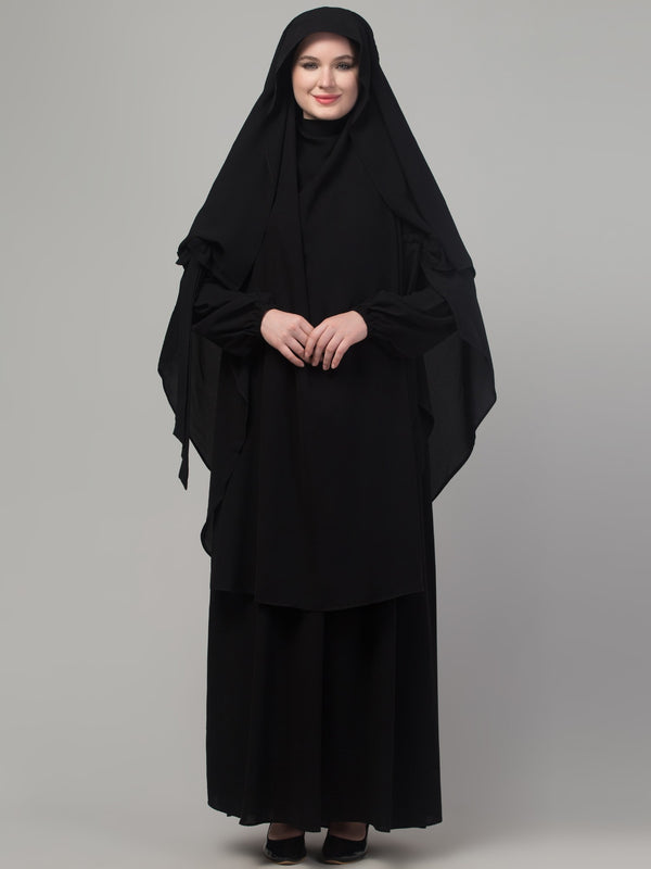 black arabian khimer bow at elbow abaya set