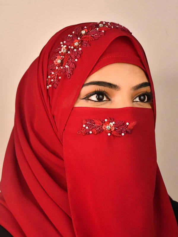 maroon party wear hijab with handwork naqab